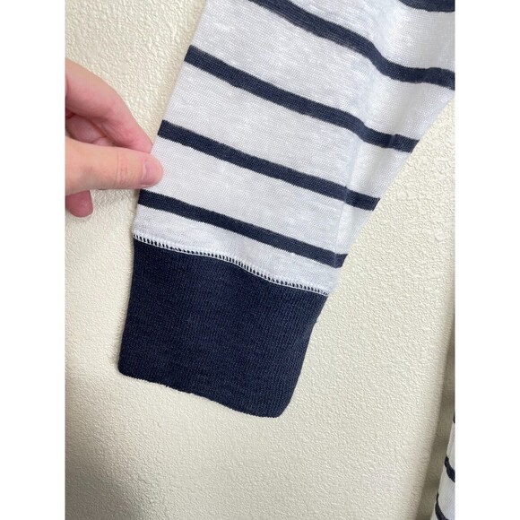 Treasure & Bond Large Striped Henley Top Navy Blue Button Front V-Neck Linen - Picture 5 of 6